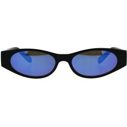 Rectangular Womens Mod Narrow Rectangle Color Mirror Oval Lens Plastic Sunglasses - Black Blue - CO180K87S9C $19.87