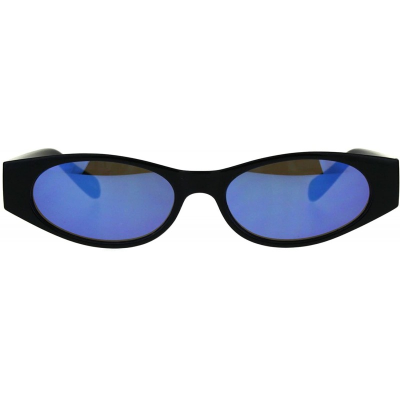 Rectangular Womens Mod Narrow Rectangle Color Mirror Oval Lens Plastic Sunglasses - Black Blue - CO180K87S9C $8.48