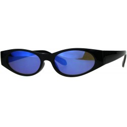 Rectangular Womens Mod Narrow Rectangle Color Mirror Oval Lens Plastic Sunglasses - Black Blue - CO180K87S9C $8.48