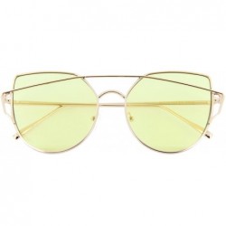 Oversized Womens Cat Eye Sunglasses Top Crossbar Oceanic Color Flat Lens Trendy Hipster Chic - Gold2 - CR12OBRS8VT $9.32