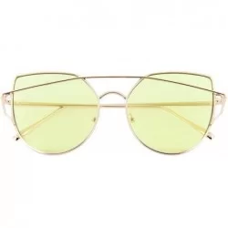 Oversized Womens Cat Eye Sunglasses Top Crossbar Oceanic Color Flat Lens Trendy Hipster Chic - Gold2 - CR12OBRS8VT $17.93