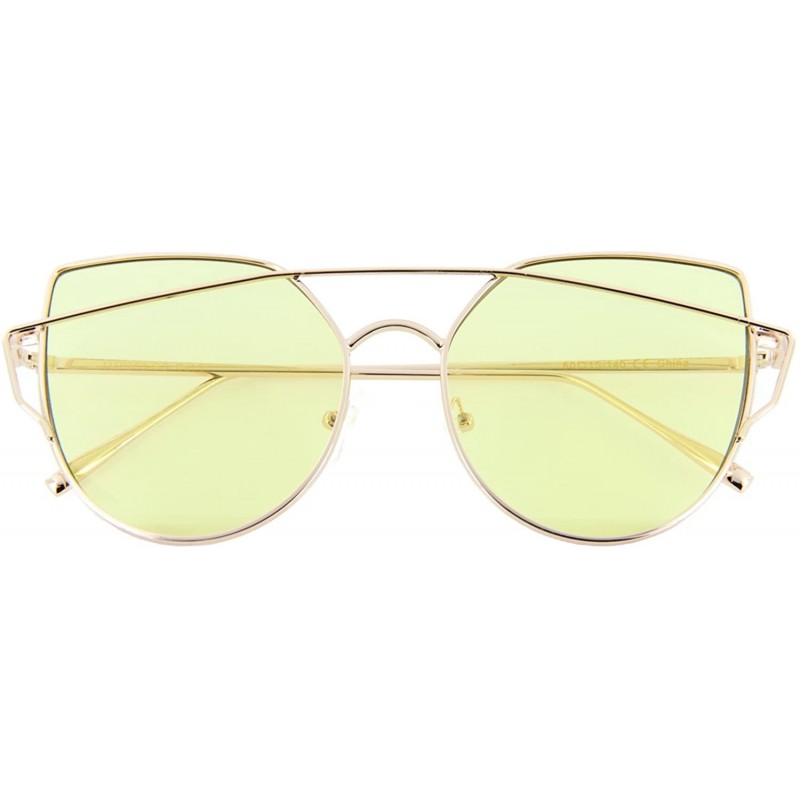Oversized Womens Cat Eye Sunglasses Top Crossbar Oceanic Color Flat Lens Trendy Hipster Chic - Gold2 - CR12OBRS8VT $9.32