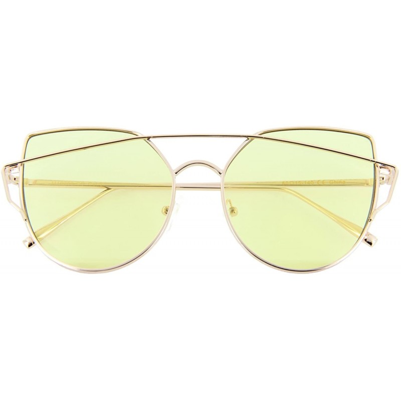 Oversized Womens Cat Eye Sunglasses Top Crossbar Oceanic Color Flat Lens Trendy Hipster Chic - Gold2 - CR12OBRS8VT $9.32