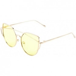 Oversized Womens Cat Eye Sunglasses Top Crossbar Oceanic Color Flat Lens Trendy Hipster Chic - Gold2 - CR12OBRS8VT $9.32