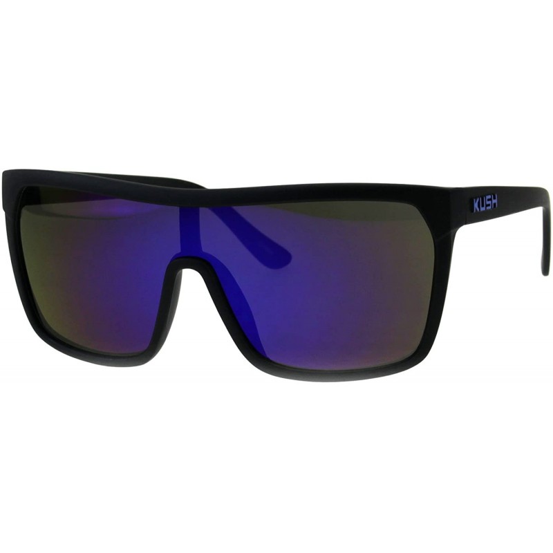 Shield Kush Marijuana Pot Flat Top Shield Mob Mirrored Mirror Lens Sunglasses - Black Blue - CU11OMSCQ8H $12.23