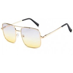 Square Big Frame Bicolor Retro Sunglass - Double Beam Ocean Sheet Metal Square Spring-Leg Sunglass - CV18NNGDQTI $11.07