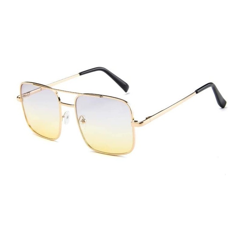 Square Big Frame Bicolor Retro Sunglass - Double Beam Ocean Sheet Metal Square Spring-Leg Sunglass - CV18NNGDQTI $11.07