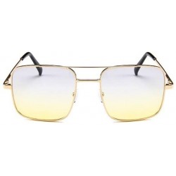 Square Big Frame Bicolor Retro Sunglass - Double Beam Ocean Sheet Metal Square Spring-Leg Sunglass - CV18NNGDQTI $11.07