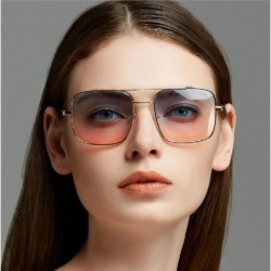 Square Big Frame Bicolor Retro Sunglass - Double Beam Ocean Sheet Metal Square Spring-Leg Sunglass - CV18NNGDQTI $11.07