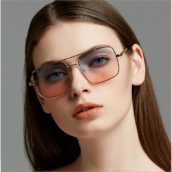 Square Big Frame Bicolor Retro Sunglass - Double Beam Ocean Sheet Metal Square Spring-Leg Sunglass - CV18NNGDQTI $11.07