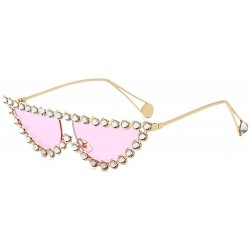 Cat Eye New fashion metal diamond luxury cat unisex sunglasses - Pink - CQ18H5496GC $17.83