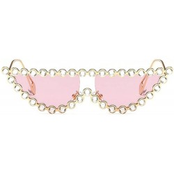 Cat Eye New fashion metal diamond luxury cat unisex sunglasses - Pink - CQ18H5496GC $17.83