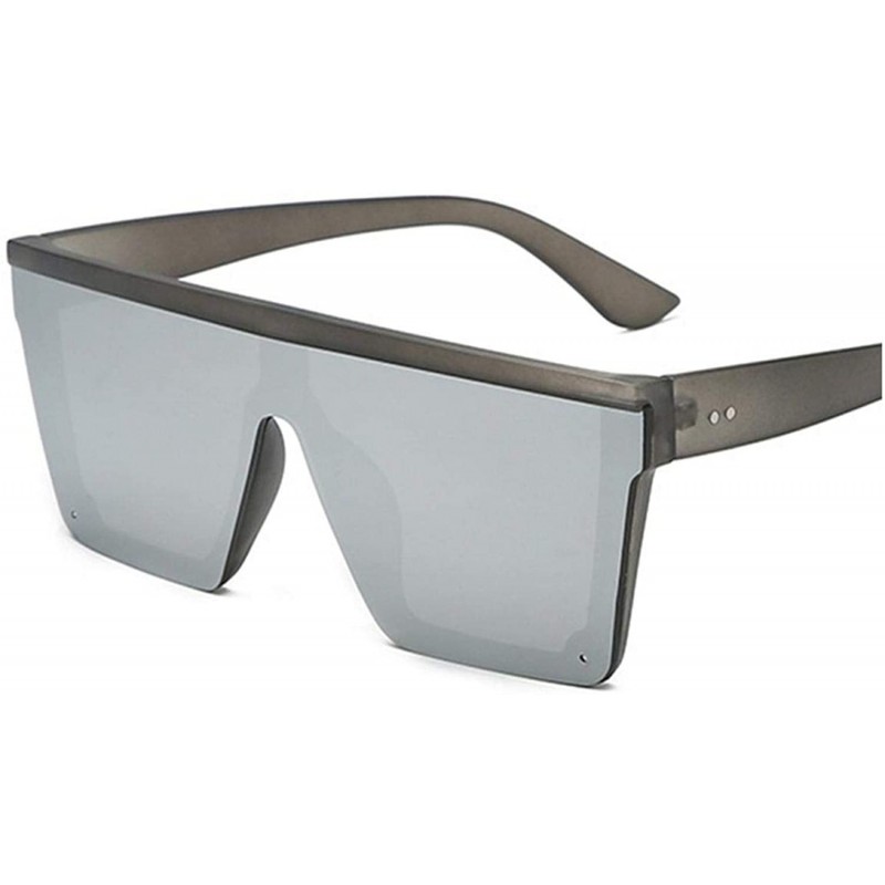 Aviator Male Flat Top Sunglasses Men Brand Square Shades UV400 Gradient Sun Glasses Cool One Piece Designer - Gray Silver - C...