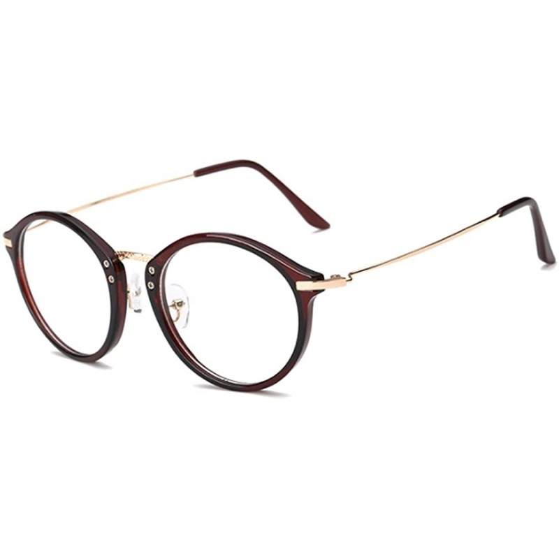 Round Round Frame Nearsighted Glasses Male Female metal frame resin lenses - Brown - CK18G3X5N3Y $32.27