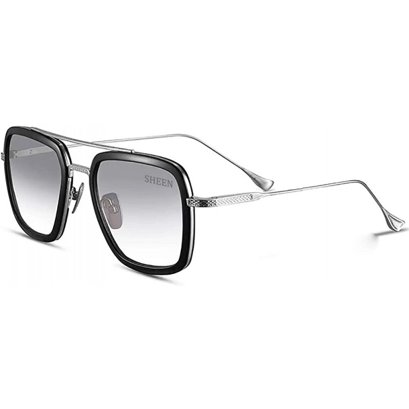 Aviator Retro Pilot Sunglasses Square Metal Frame for Men Women Sunglasses Classic Downey Tony Stark Gradient Lens - CX18T97Y...