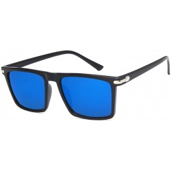 Rectangular Unisex Sunglasses Fashion Bright Black Grey Drive Holiday Rectangle Non-Polarized UV400 - Bright Black Blue - CQ1...