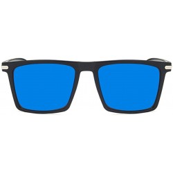 Rectangular Unisex Sunglasses Fashion Bright Black Grey Drive Holiday Rectangle Non-Polarized UV400 - Bright Black Blue - CQ1...