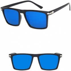 Rectangular Unisex Sunglasses Fashion Bright Black Grey Drive Holiday Rectangle Non-Polarized UV400 - Bright Black Blue - CQ1...