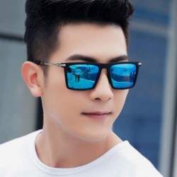 Rectangular Unisex Sunglasses Fashion Bright Black Grey Drive Holiday Rectangle Non-Polarized UV400 - Bright Black Blue - CQ1...