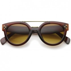 Wayfarer Modern Double Bridge Brow Bar Wide Temple Round Horn Rimmed Sunglasses 60mm - Brown-gold / Amber - C412IGJZU2B $10.62