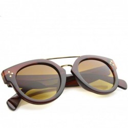 Wayfarer Modern Double Bridge Brow Bar Wide Temple Round Horn Rimmed Sunglasses 60mm - Brown-gold / Amber - C412IGJZU2B $10.62