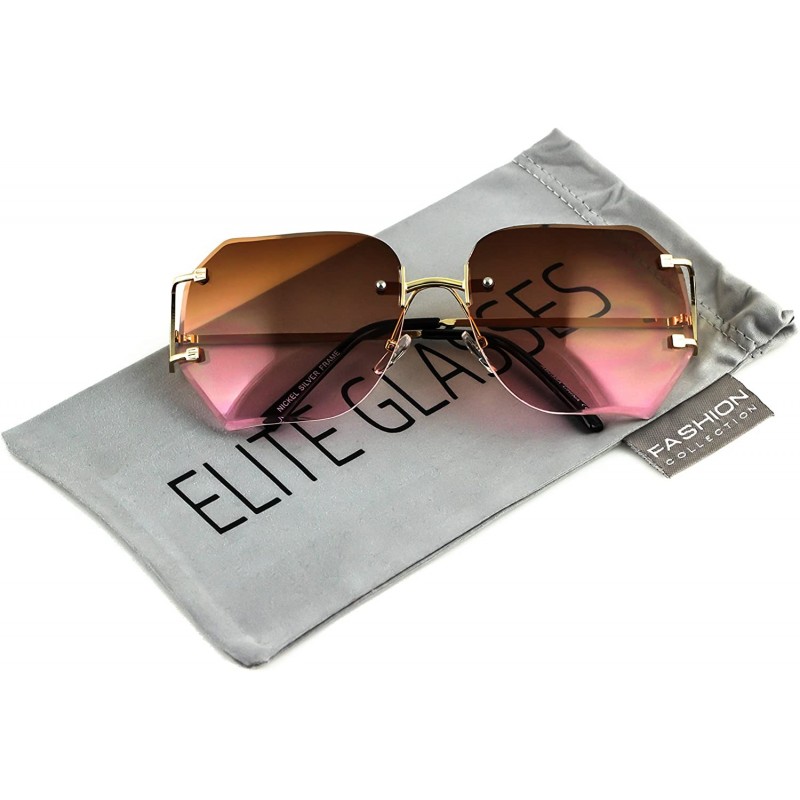 Oversized RIMLESS OVERSIZED CLASSIC VINTAGE RETRO Style EYE GLASSES Pink Purple Brown Clear - Brown Pink - CZ17WUOXQ0T $12.11