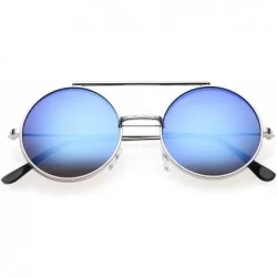 Goggle Mid Size Flip-Up Colored Mirror Lens Round Django Sunglasses 49mm - Silver / Blue Mirror - C312MZMB87D $20.31