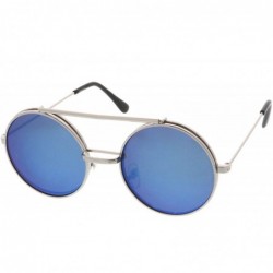 Goggle Mid Size Flip-Up Colored Mirror Lens Round Django Sunglasses 49mm - Silver / Blue Mirror - C312MZMB87D $9.88