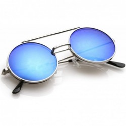Goggle Mid Size Flip-Up Colored Mirror Lens Round Django Sunglasses 49mm - Silver / Blue Mirror - C312MZMB87D $9.88