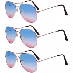 Oversized 3 Pairs Classic Aviator Sunglasses Two Tone Color Lens Gold Metal Frame - Blue-pink - CR18N0WT2CU $18.31