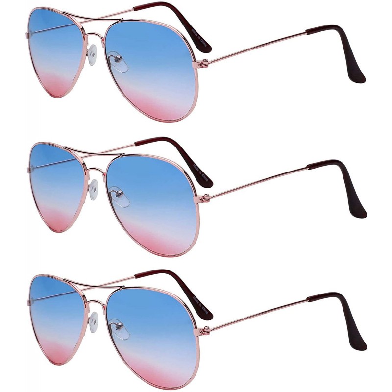 Oversized 3 Pairs Classic Aviator Sunglasses Two Tone Color Lens Gold Metal Frame - Blue-pink - CR18N0WT2CU $9.40