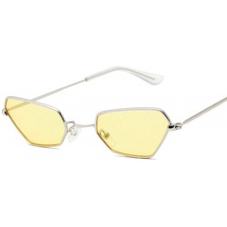 Aviator Retro Small Cat Eye Sunglasses Women Vintage Brand Shades Yellow SilverYellow - Silveryellow - CW18Y3O7ZQ6 $11.99