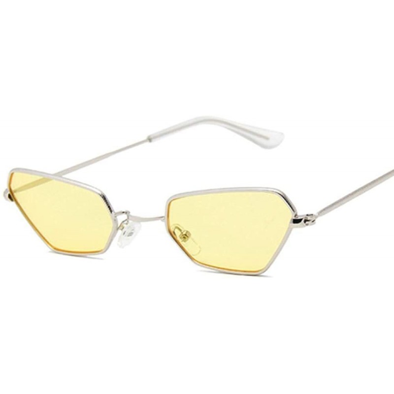 Aviator Retro Small Cat Eye Sunglasses Women Vintage Brand Shades Yellow SilverYellow - Silveryellow - CW18Y3O7ZQ6 $11.99