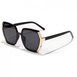 Oversized Polygon Square Oversized Sunglasses for Women Featured Frame Eyewear UV400 - C1 Black - CE1902OG43A $21.82