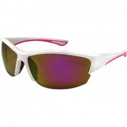 Rimless Semi Rimless Action Sports Sunglasses with Color Mirrored Lens 570033-REV - White/Pink - CQ122X7BU4T $10.95