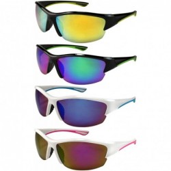 Rimless Semi Rimless Action Sports Sunglasses with Color Mirrored Lens 570033-REV - White/Pink - CQ122X7BU4T $10.95