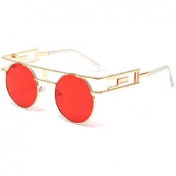 Wrap Retro Steampunk Sunglasses Metal Frame Wrap Vintage Glasses Mirror Lens Rock Style Round Shades - Pink - CP18KEWS58Z $10.00