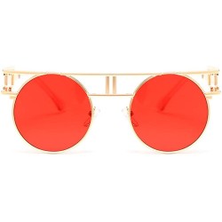 Wrap Retro Steampunk Sunglasses Metal Frame Wrap Vintage Glasses Mirror Lens Rock Style Round Shades - Pink - CP18KEWS58Z $10.00
