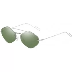 Square Unisex Classic Vintage Aviator Mirrored Flat Lens Sunglasses Rimless Metal Double Bridge Shades Goggles - Green - CS19...