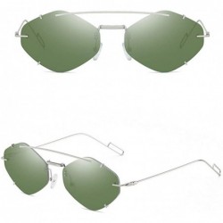 Square Unisex Classic Vintage Aviator Mirrored Flat Lens Sunglasses Rimless Metal Double Bridge Shades Goggles - Green - CS19...