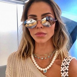 Square Unisex Classic Vintage Aviator Mirrored Flat Lens Sunglasses Rimless Metal Double Bridge Shades Goggles - Green - CS19...