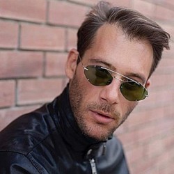 Square Unisex Classic Vintage Aviator Mirrored Flat Lens Sunglasses Rimless Metal Double Bridge Shades Goggles - Green - CS19...