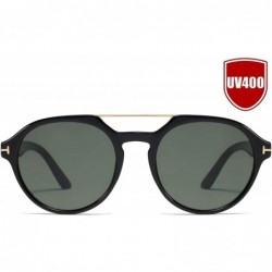 Goggle Vintage Round Aviator Sunglasses for Men Women Double Bridge Frame UV400 Protection S1000A - Black - CZ18ZXSMSCG $10.61