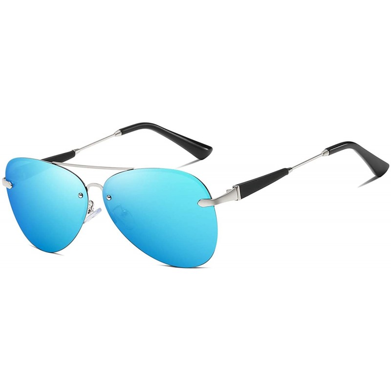 Aviator Polarized Aviator Sunglasses for Men Driving Fishing UV Protection - Silver Blue - CN18YGQ9283 $17.04