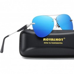 Aviator Polarized Aviator Sunglasses for Men Driving Fishing UV Protection - Silver Blue - CN18YGQ9283 $17.04