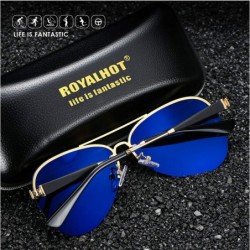 Aviator Polarized Aviator Sunglasses for Men Driving Fishing UV Protection - Silver Blue - CN18YGQ9283 $17.04