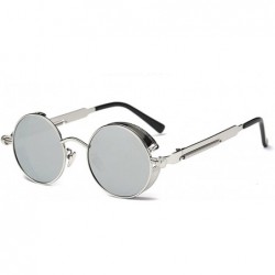 Round Men Women Retro Polarized Glasses Punk Round Metal UV400 Eyewear Sunglasses - Silver + White - CW1884MDXET $8.16