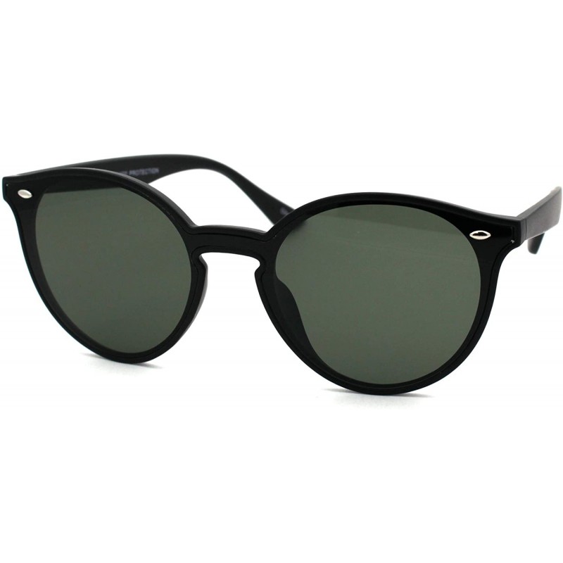 Shield Womens In Set Shield Lens Keyhole Retro Round Horn Rim Sunglasses - Matte Black Green - C118UWM9TYK $11.54