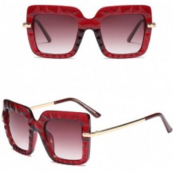 Square Women Square Oversize Sunglasses Fashion Half Metal Sun Glasses Female Trending - Red - CD18O3SQX7Q $13.33