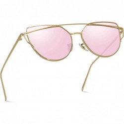 Oversized Elegant Street Fashion Metal Frame Women Mirror Cat Eye Sunglasses - Gold Frame / Mirror Pink Lens - CJ12N1IXNM5 $1...